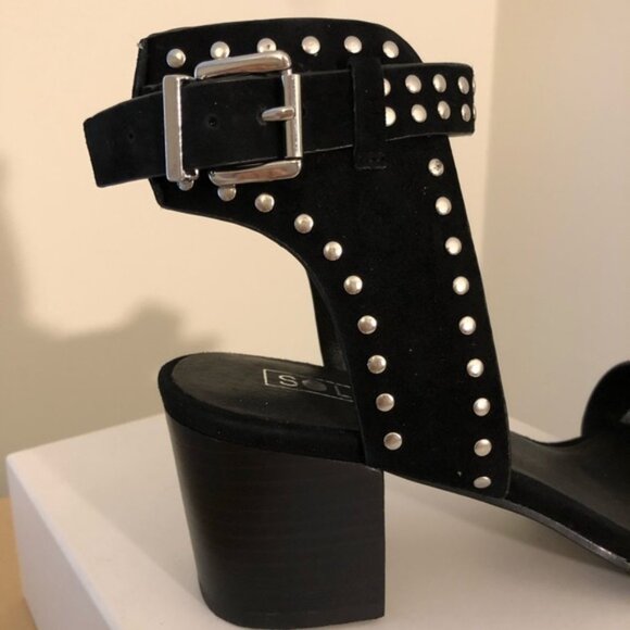 NIB Sol Sana Studded Black Suede Heeled Sandals - Picture 6 of 10